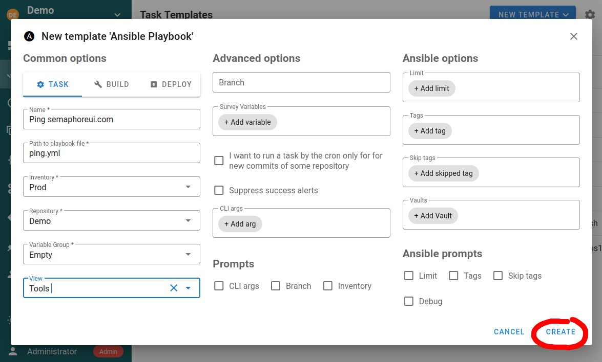 Ansible template settings