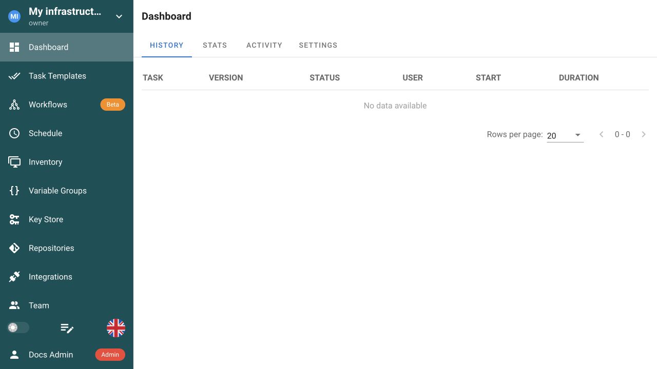 Clean Semaphore project interface before resources and tasks are added