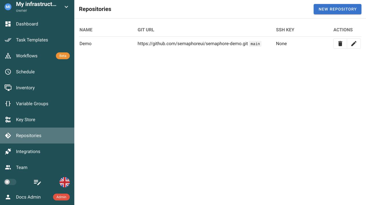 Connected Demo repository in the project repository list