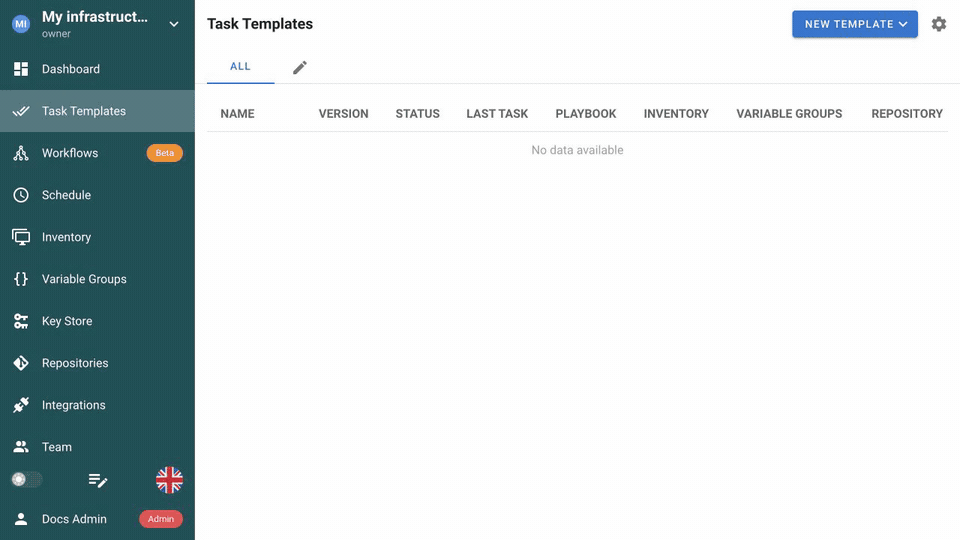 Enabling Ansible and creating the first Ansible task template