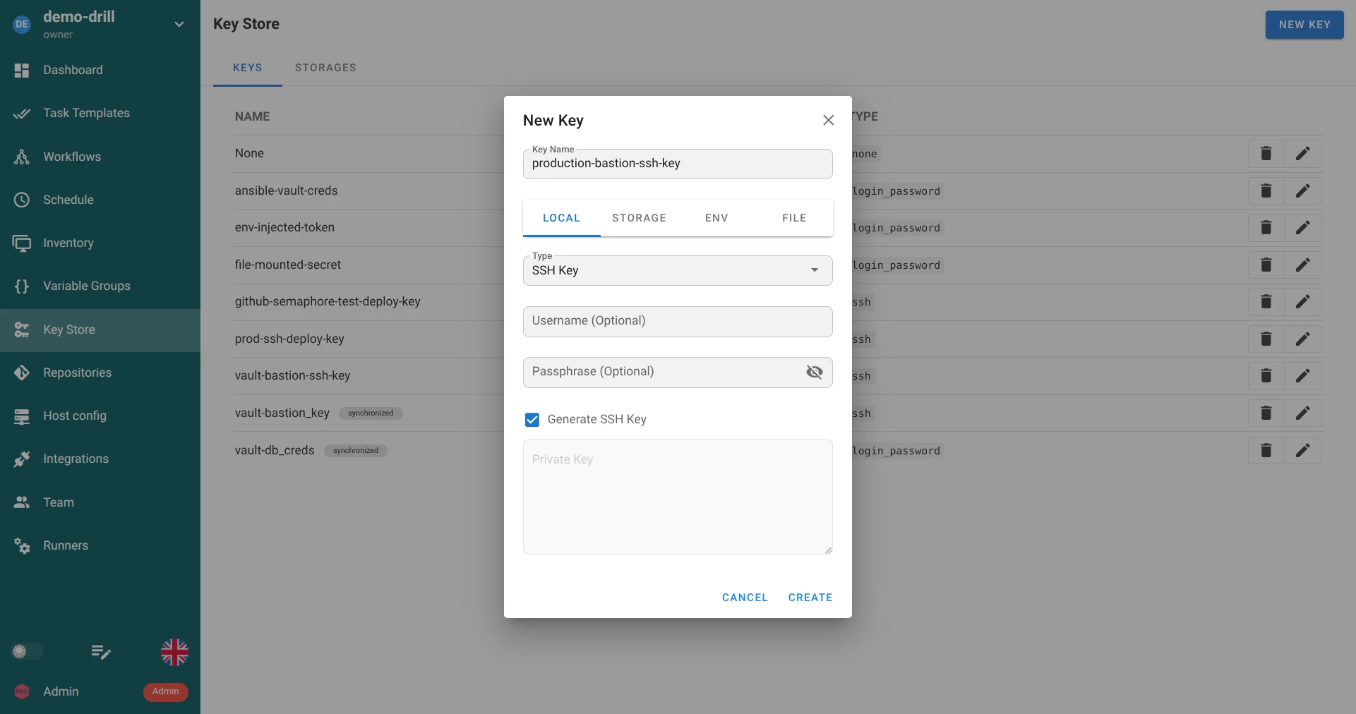 Generate SSH Key Modal