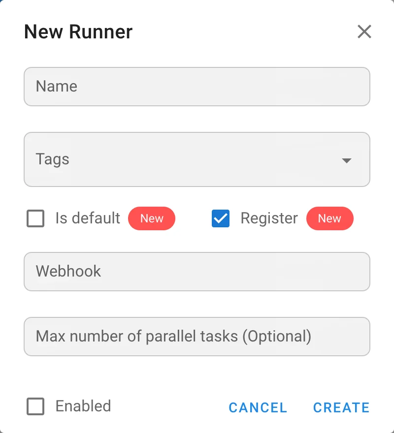 New runner dialog