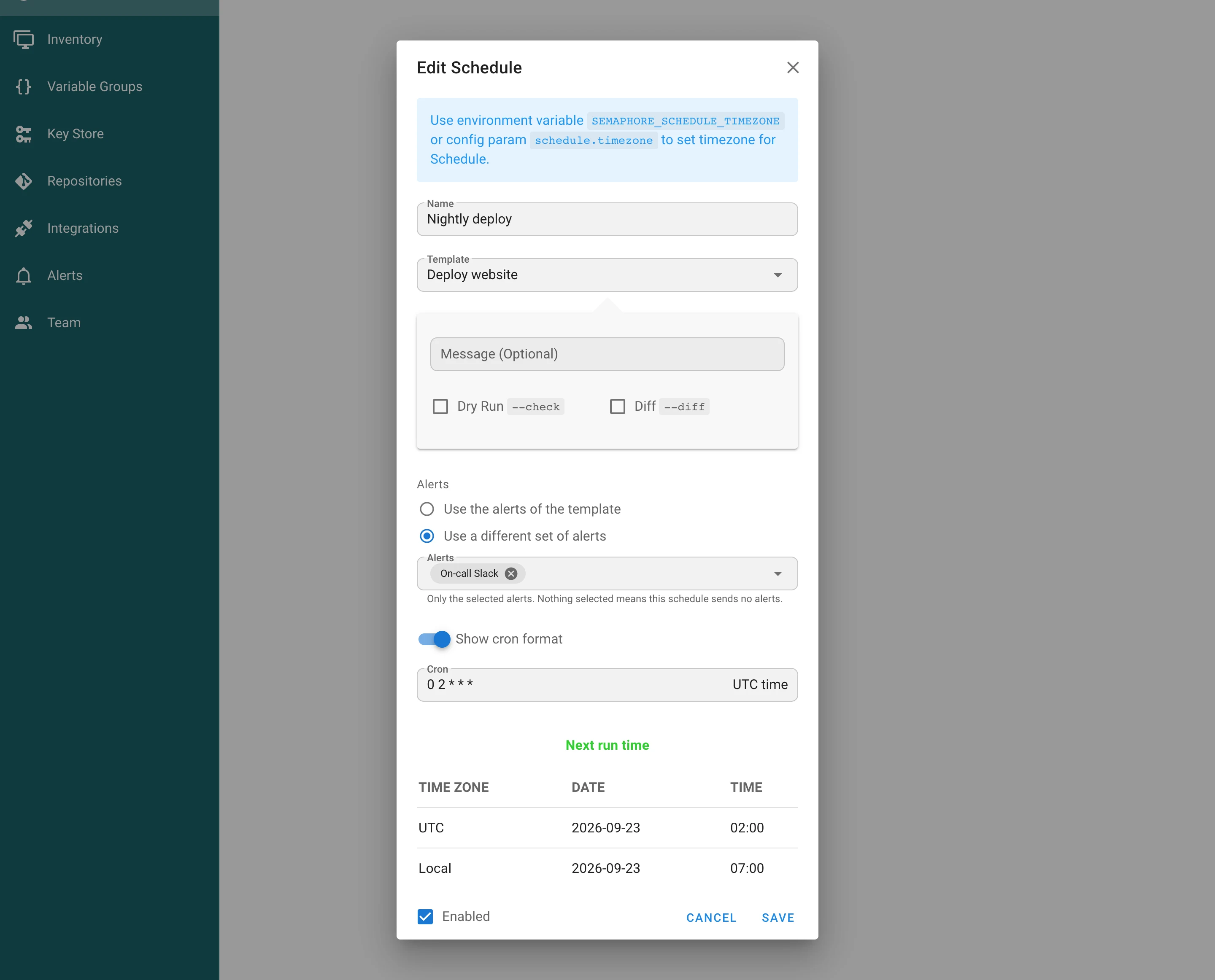 Schedule with its own set of alerts