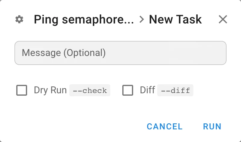 New Task dialog for an Ansible template