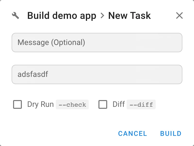 New Task dialog for a build template