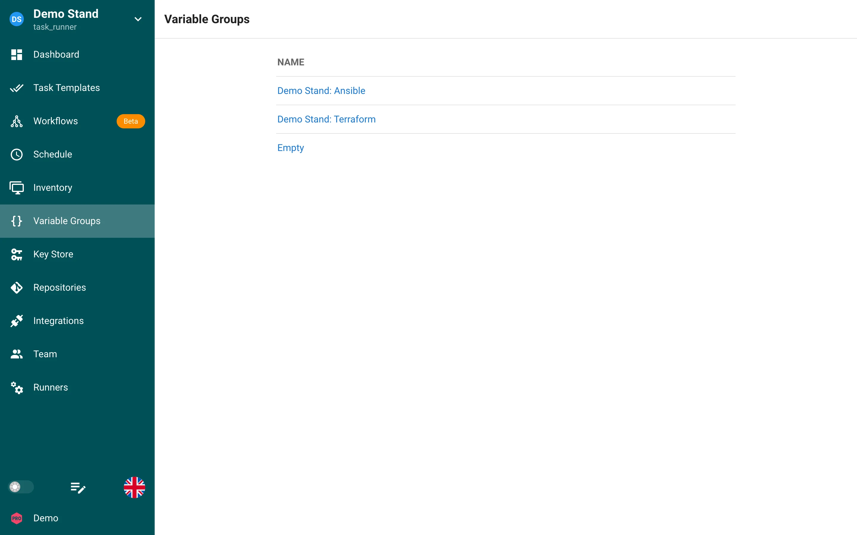 Variable groups list