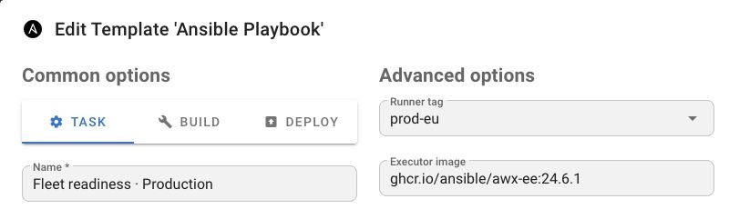Production fleet template selecting the prod-eu runner tag.